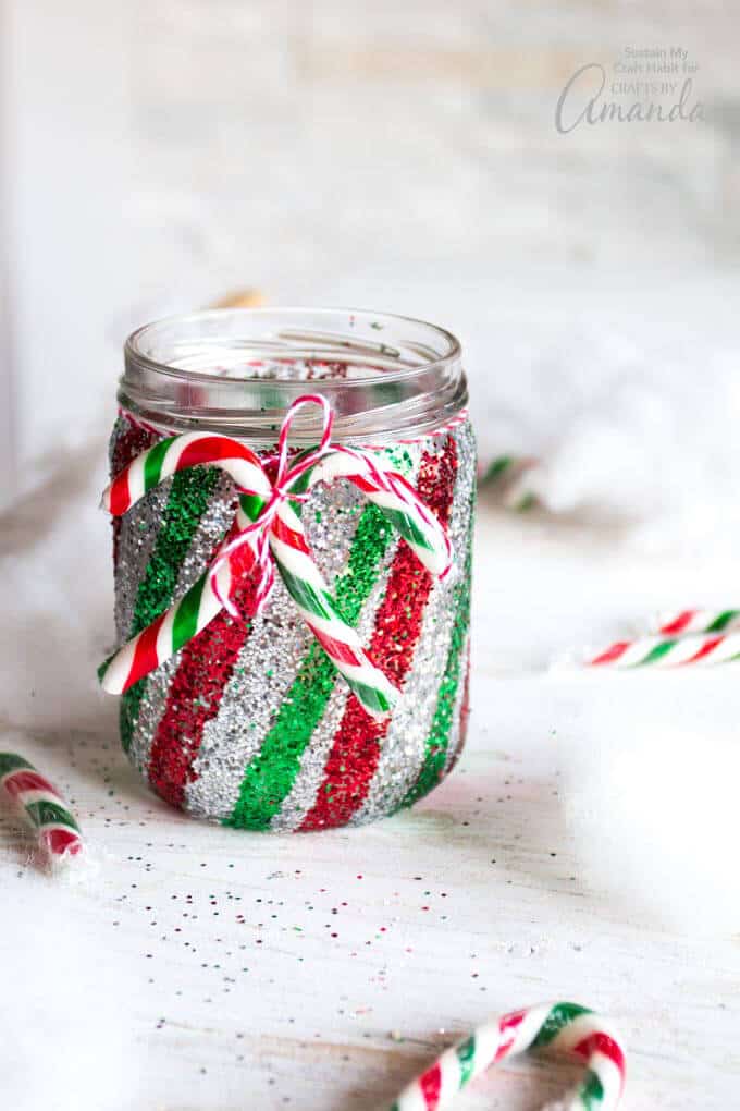 Mason Jar Light with Candy Cane Glitter