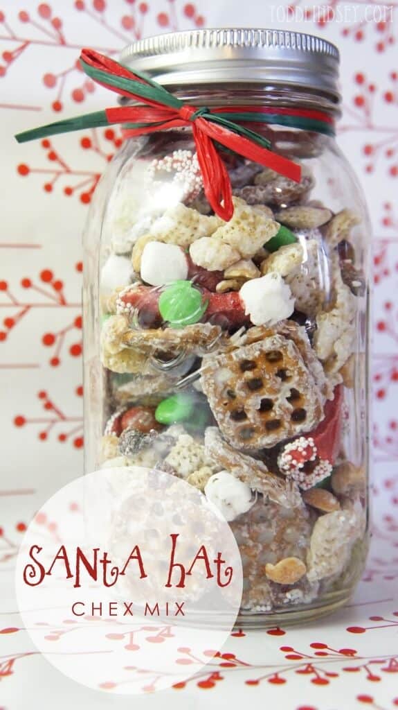 Gift A Jarful Of Chex Mix With Santa Hats