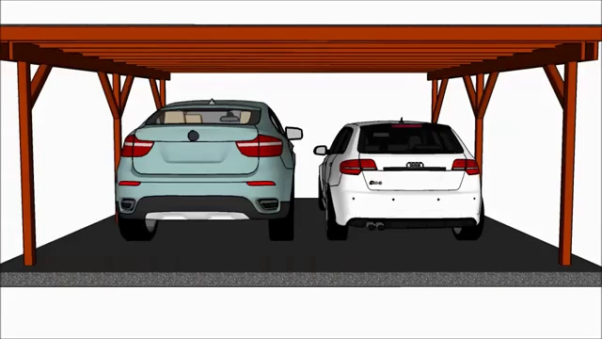 Flat roof car shed