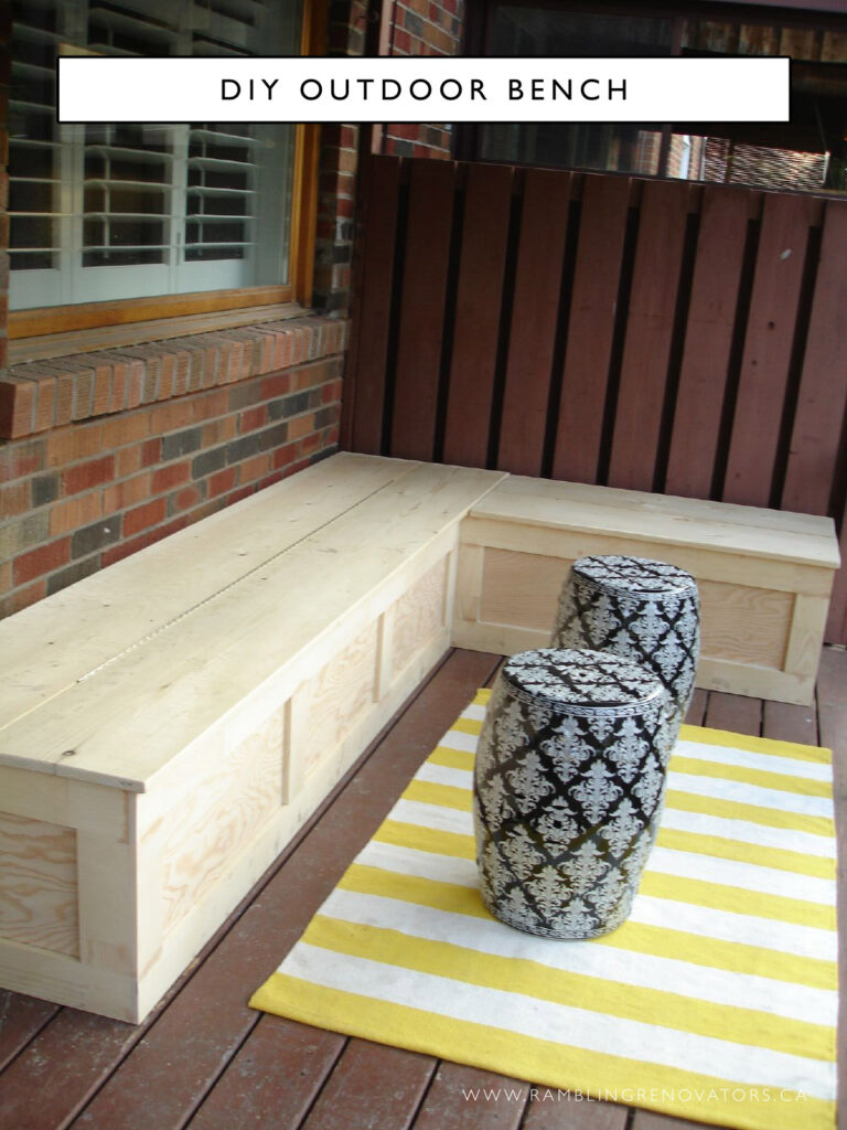 L-shaped outdoor storage bench