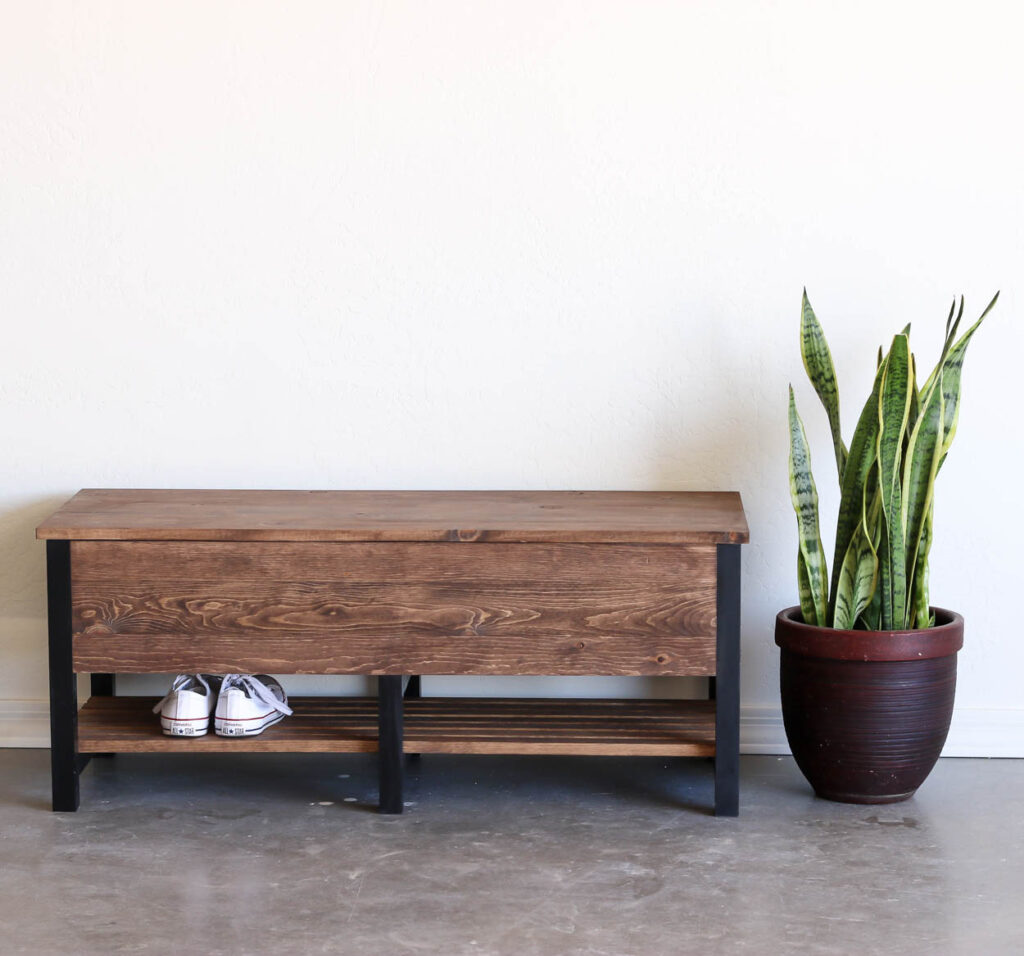 Metal and wood storage bench
