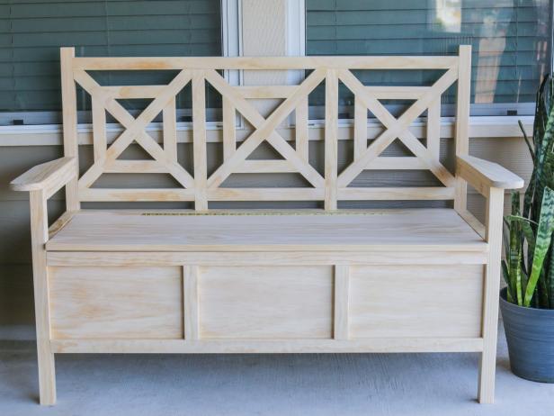 Minimalistically designed outdoor storage bench.