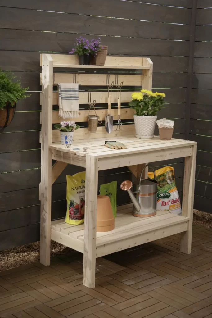 Potting bench made with reclaimed wood