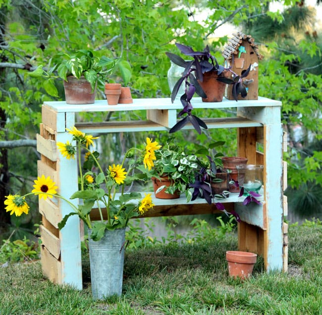 Potting bench made with two pallets