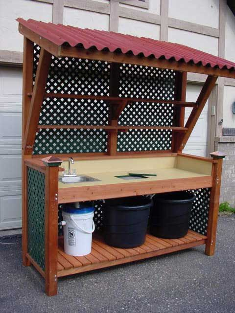 Potting bench with a roof