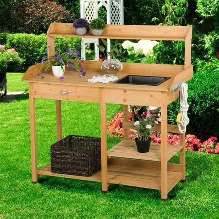 Potting bench with a sink